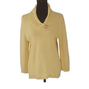 American Living Yellow 100% Cotton Cowl Neck Long Sleeve Pullover Sweater Size L